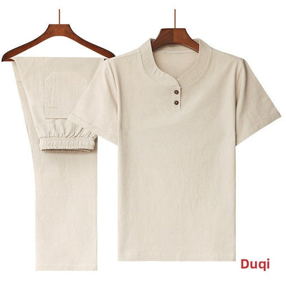 Chinese Style Cotton Linen Short Sleeve Suit Set