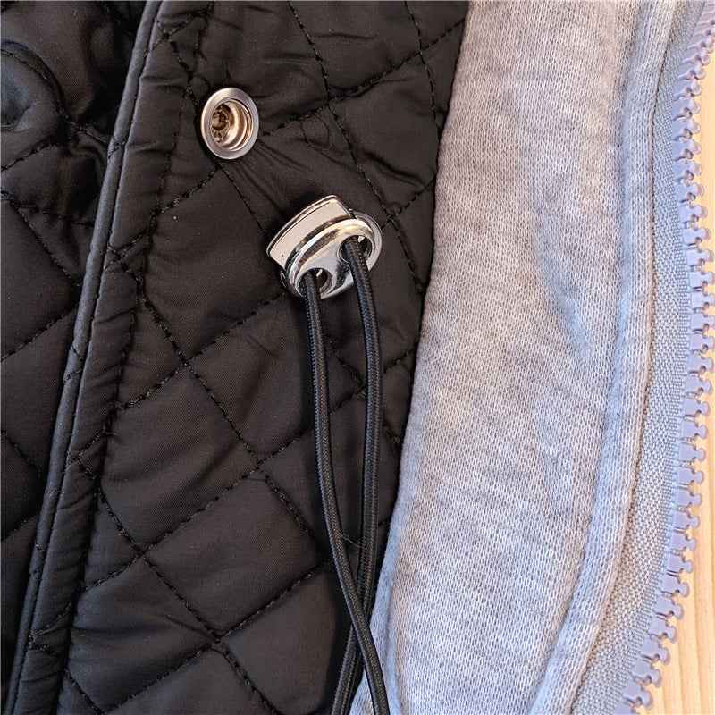Black Hooded Quilted Cotton Jacket for Women