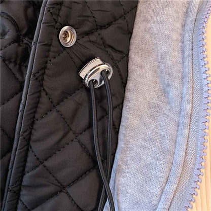 Black Hooded Quilted Cotton Jacket for Women