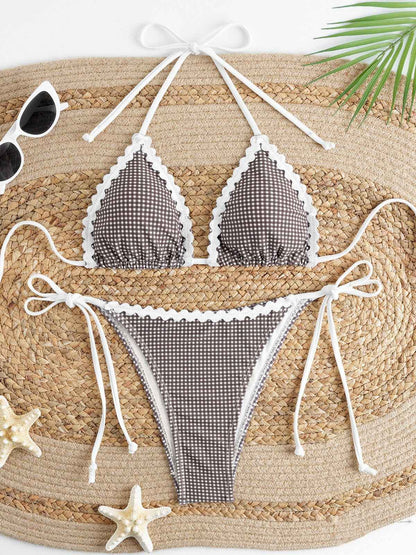 Adjustable Strap Plaid Bikini Set