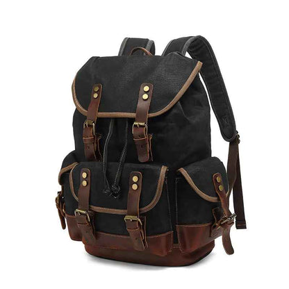 Waxed Canvas Leather Backpack — Retro Heritage Rucksack | Travel & Adventure Pack