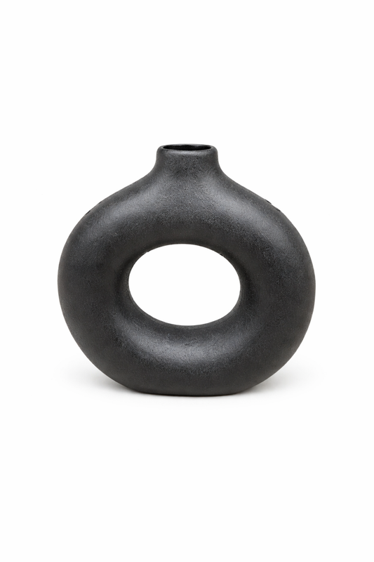 Frankly Cotton Black Sculptural Donut Vase Nest & Stem Homewares