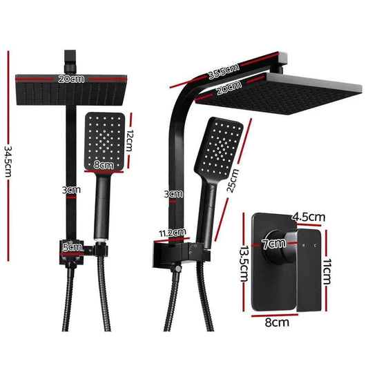 Cefito 8'' Rain Shower Head Set Handheld Square High Pressure Mixer Tap Black