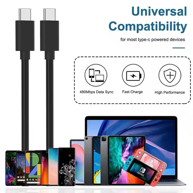 Type C to Type C (2m) Charger Cable For Samsung Devices (Black) 9eight5