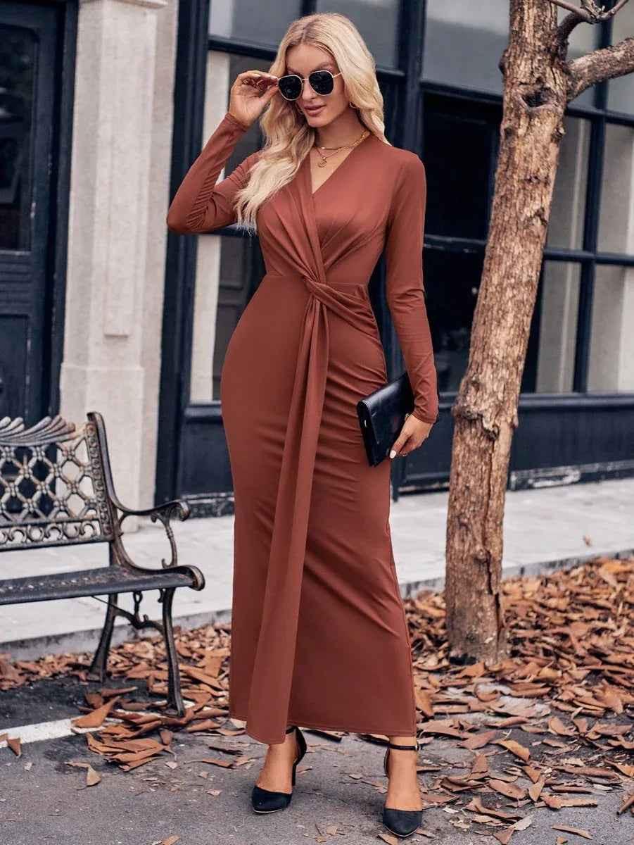 Women's Chic Solid V-Neck Waist Dress