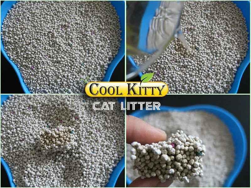 Cool Kitty Cat Litter activated charcoal ball-shaped clumping cat litter in 10L bag, designed for odor control and easy scooping