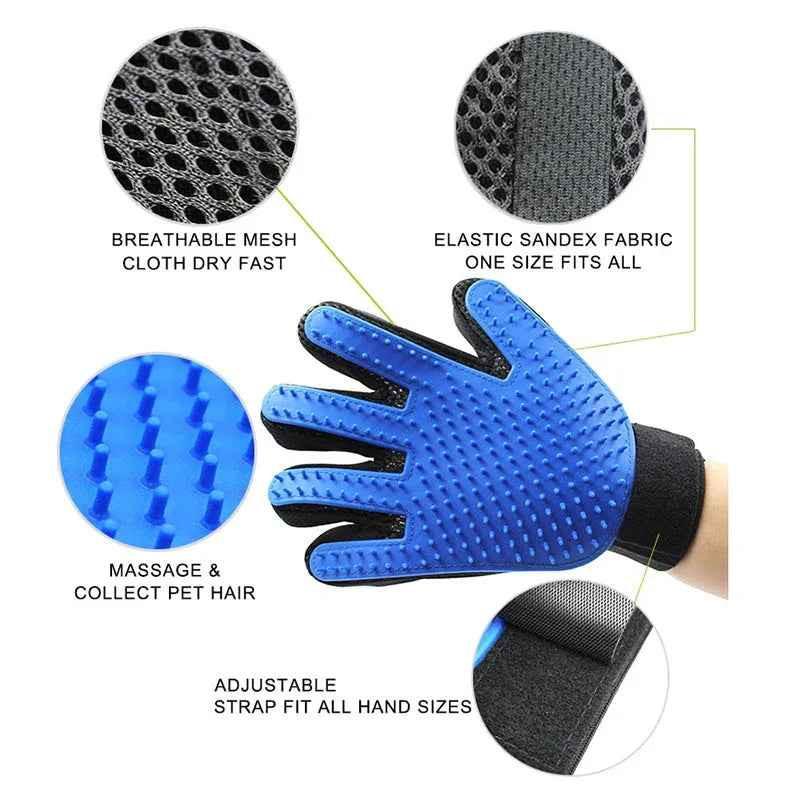 Left hand pet grooming glove by Cool Kitty Cat Litter for shedding removal, part of pet grooming supplies.