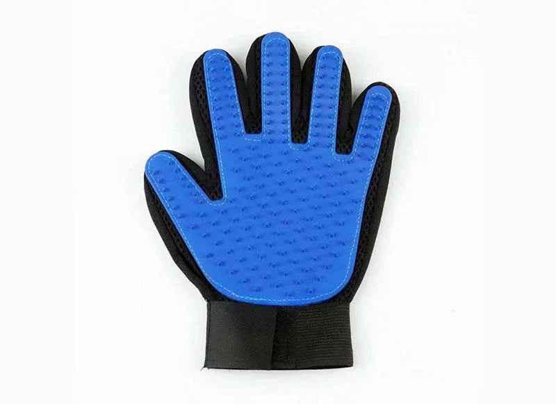 Cool Kitty Cat Litter pet grooming glove for shedding, shown on left hand, used for gentle pet hair removal and grooming.