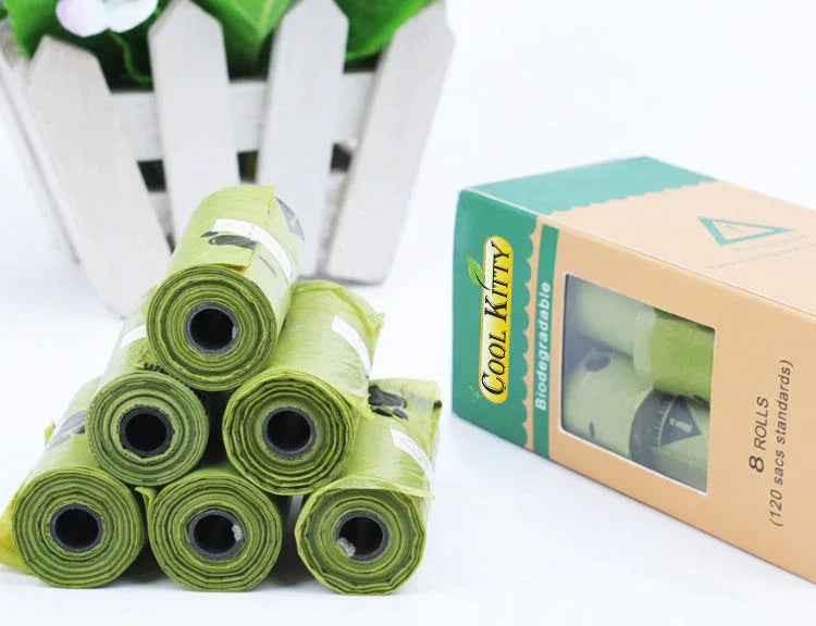 Biodegradable pet waste bags by Cool Kitty Cat Litter, 120-pack, durable eco-friendly bags for clean, easy pet waste disposal