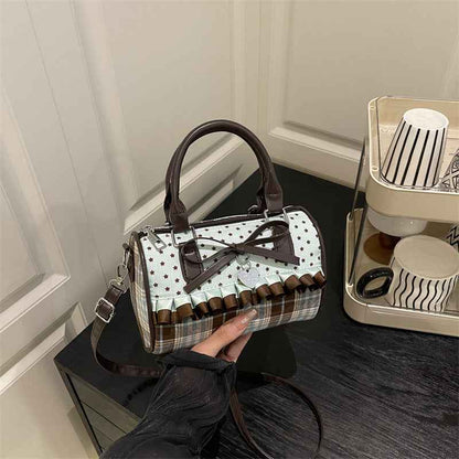 Bow Design Plaid Canvas Handbag