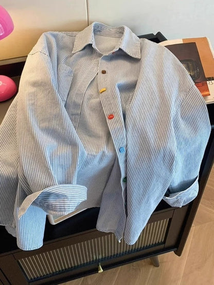 Blue Striped Long Sleeve Casual Shirt