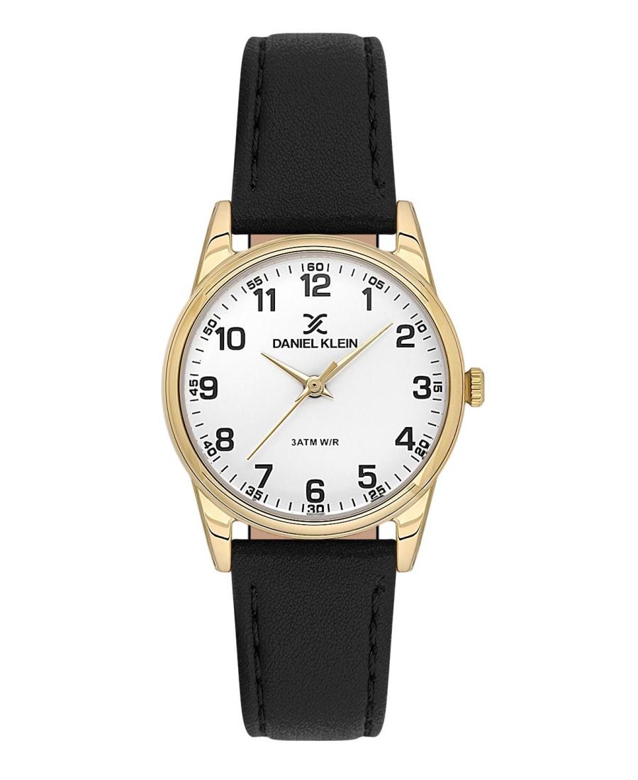 Daniel Klein Arcadia White Dial Black Genuine Leather Gold Watch - DK.1.13847-2 Kiwi Watches