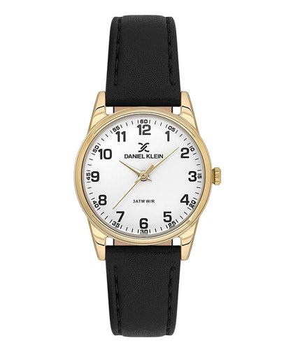 Daniel Klein Arcadia White Dial Black Genuine Leather Gold Watch - DK.1.13847-2 Kiwi Watches