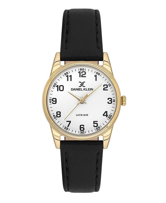 Daniel Klein Arcadia White Dial Black Genuine Leather Gold Watch - DK.1.13847-2 Kiwi Watches