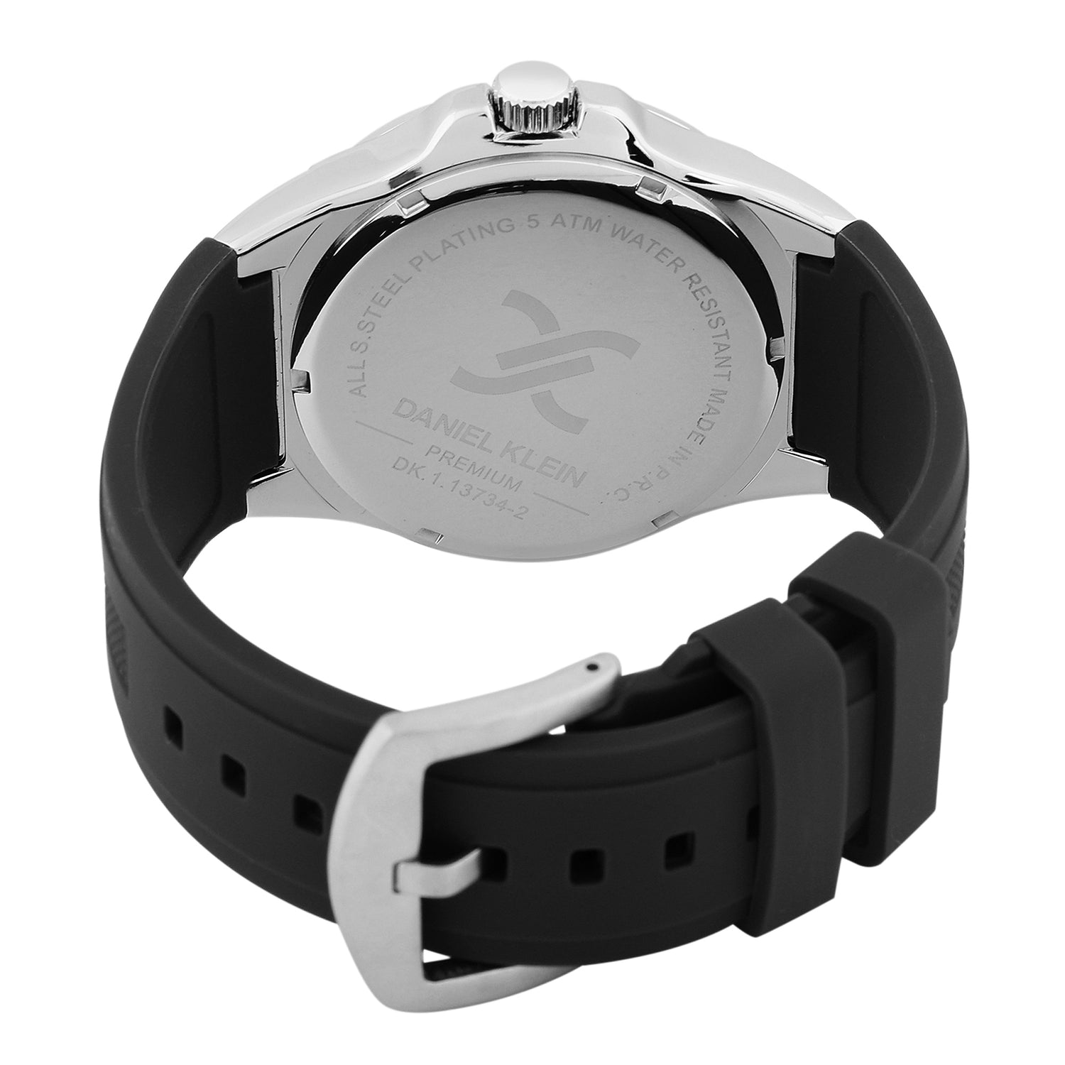 Daniel Klein Premium Date Window Black Dial and Silicone Strap Silver Watch - DK.1.13734-1 Kiwi Watches