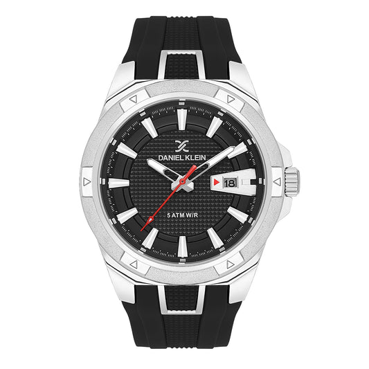 Daniel Klein Premium Date Window Black Dial and Silicone Strap Silver Watch - DK.1.13734-1 Kiwi Watches
