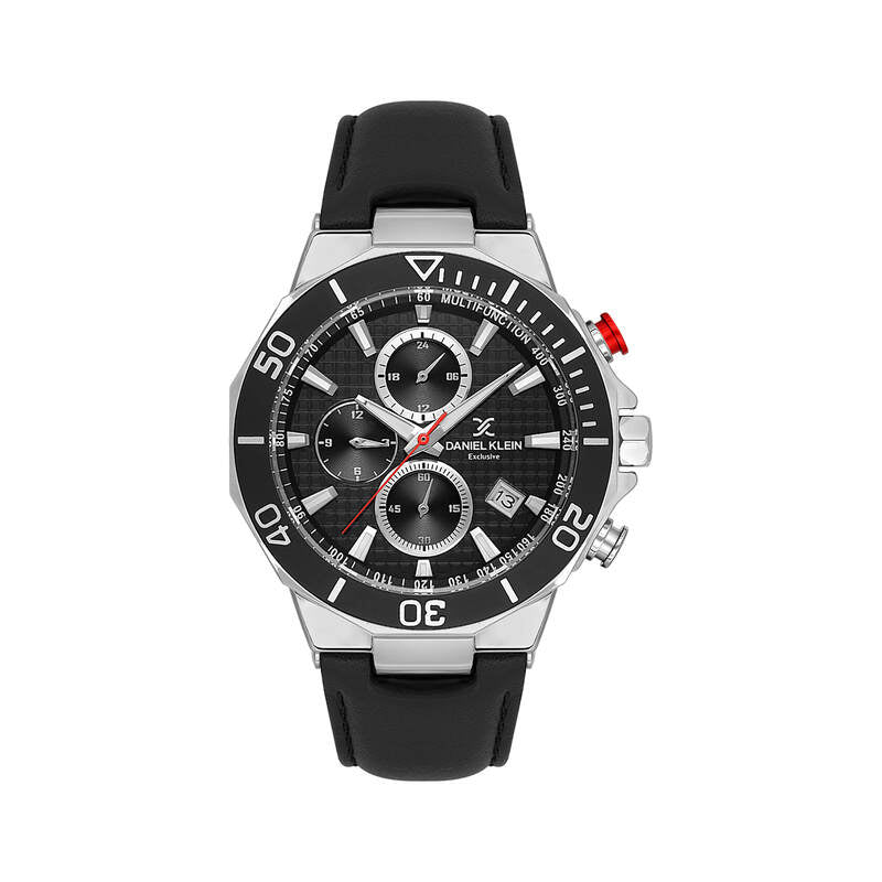 Daniel Klein Exclusive Multifunction Black Dial and Genuine Leathet Strap Silver Watch - DK.1.13841-1 Kiwi Watches