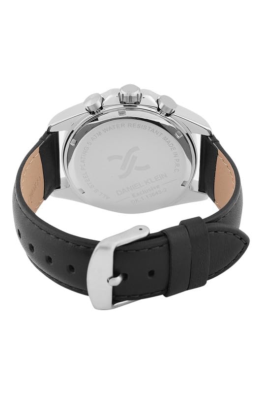 Daniel Klein Exclusive Chronograph Blue Dial Black Genuine Leather Silver Watch - DK.1.13843-3 Kiwi Watches