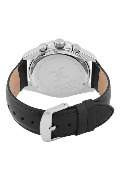 Daniel Klein Exclusive Chronograph Blue Dial Black Genuine Leather Silver Watch - DK.1.13843-3 Kiwi Watches