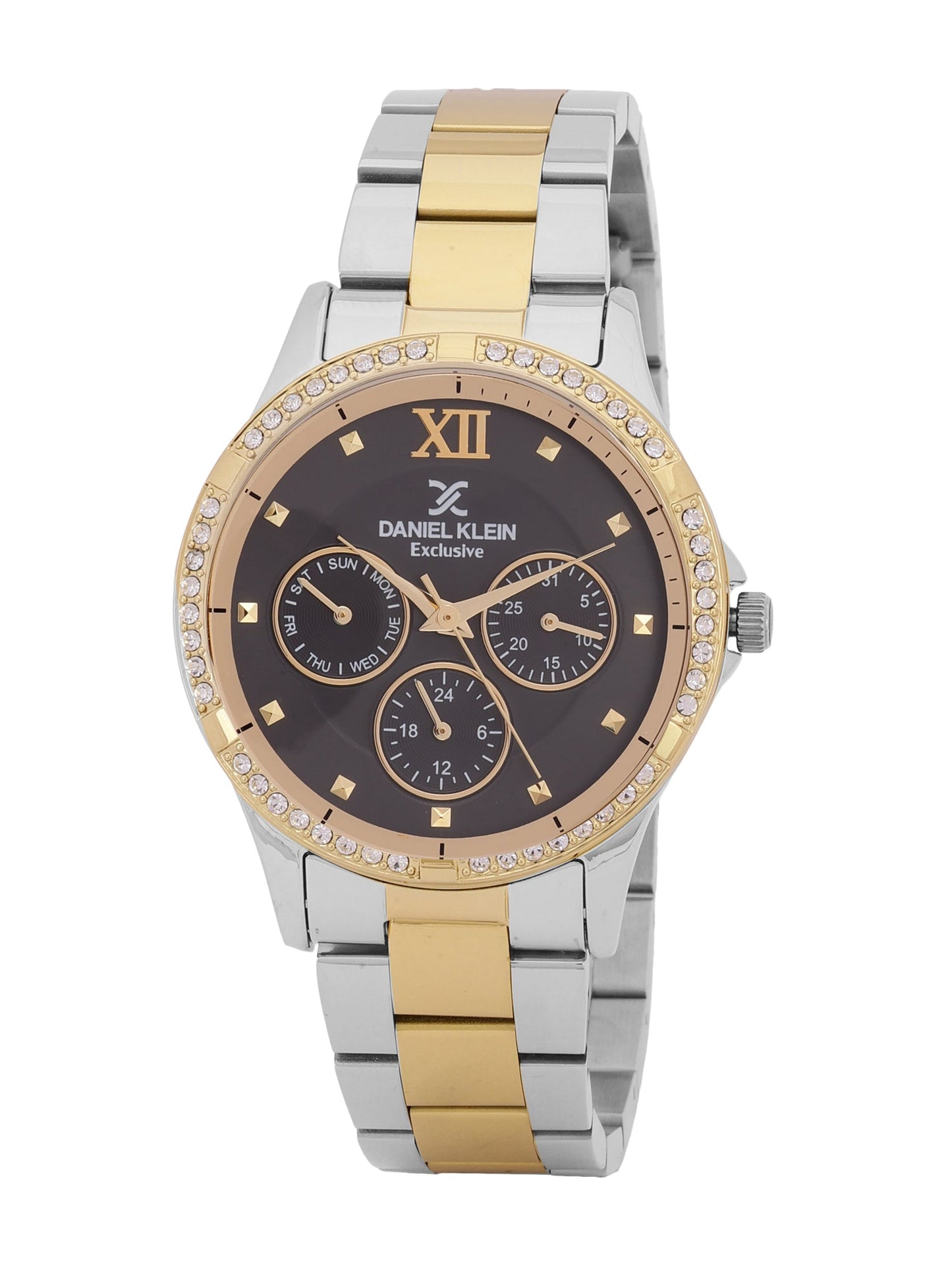 Daniel Klein Exclusive Dimond Multifuntion Black Dial Two Tone Watch - DK.1.12915-4 Kiwi Watches