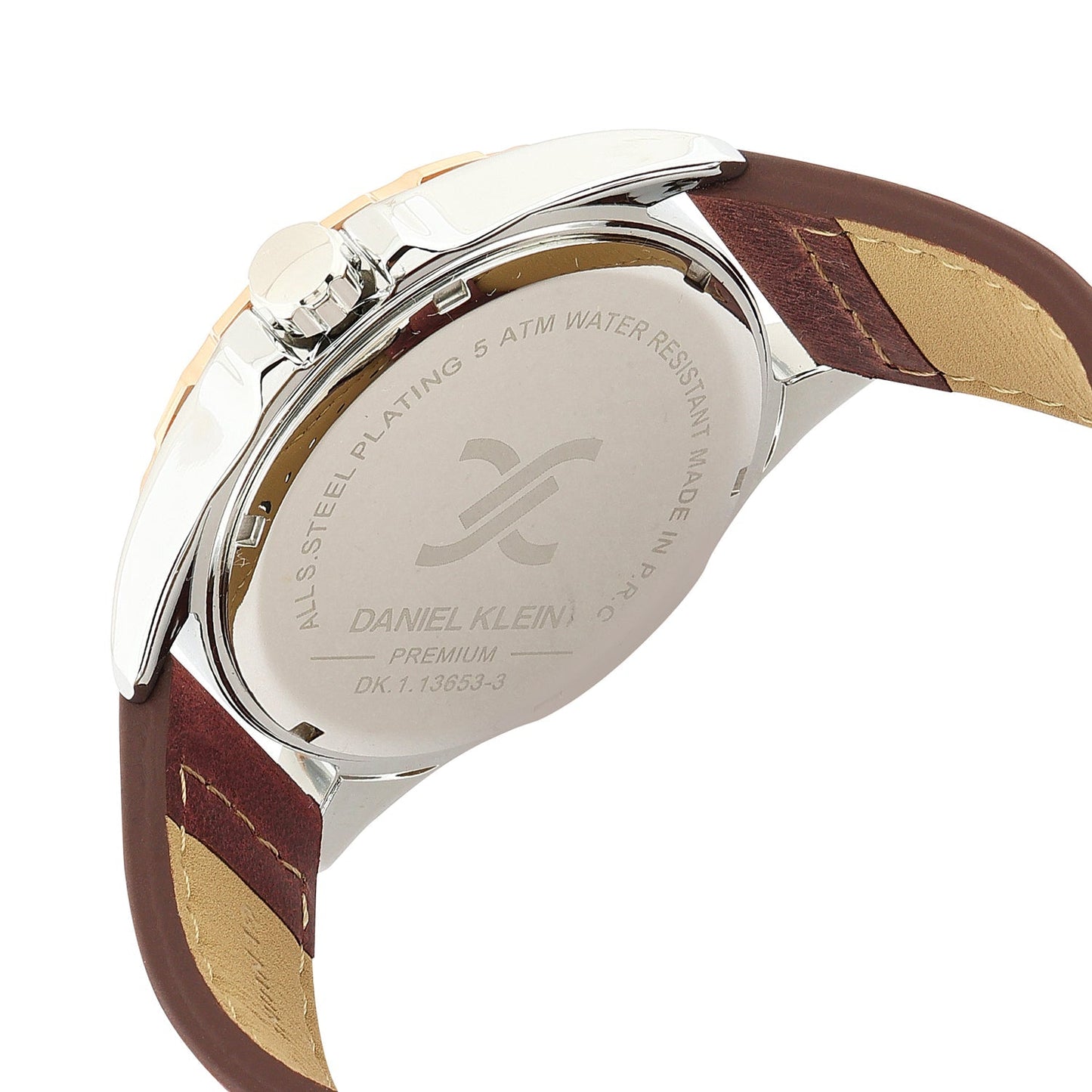 Daniel Klein Premium Date Window Grey Dial Brown Genuine Leather Strap Two Tone Watch - DK.1.13653-3 Kiwi Watches