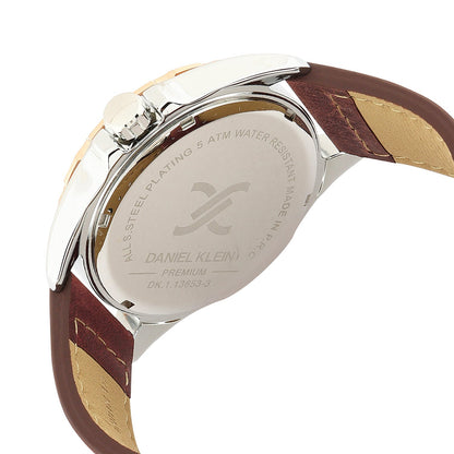 Daniel Klein Premium Date Window Grey Dial Brown Genuine Leather Strap Two Tone Watch - DK.1.13653-3 Kiwi Watches