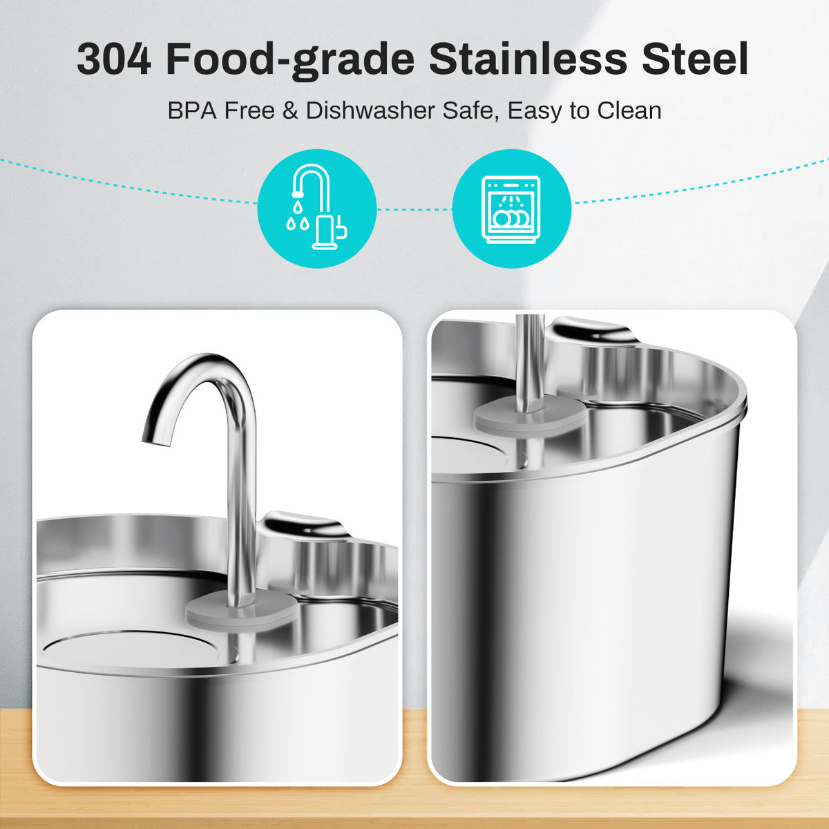 2.2L Stainless Steel Pet Water Fountain – FreshFlow