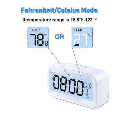 Digital Alarm Clock – Battery Operated with Indoor Temperature & Light Sensor Backlight (3 colors available) Habicare