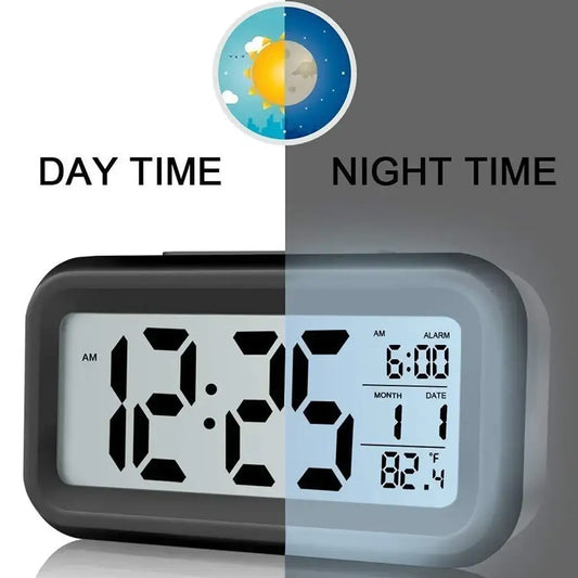 Digital Alarm Clock – Battery Operated with Indoor Temperature & Light Sensor Backlight (3 colors available) Habicare