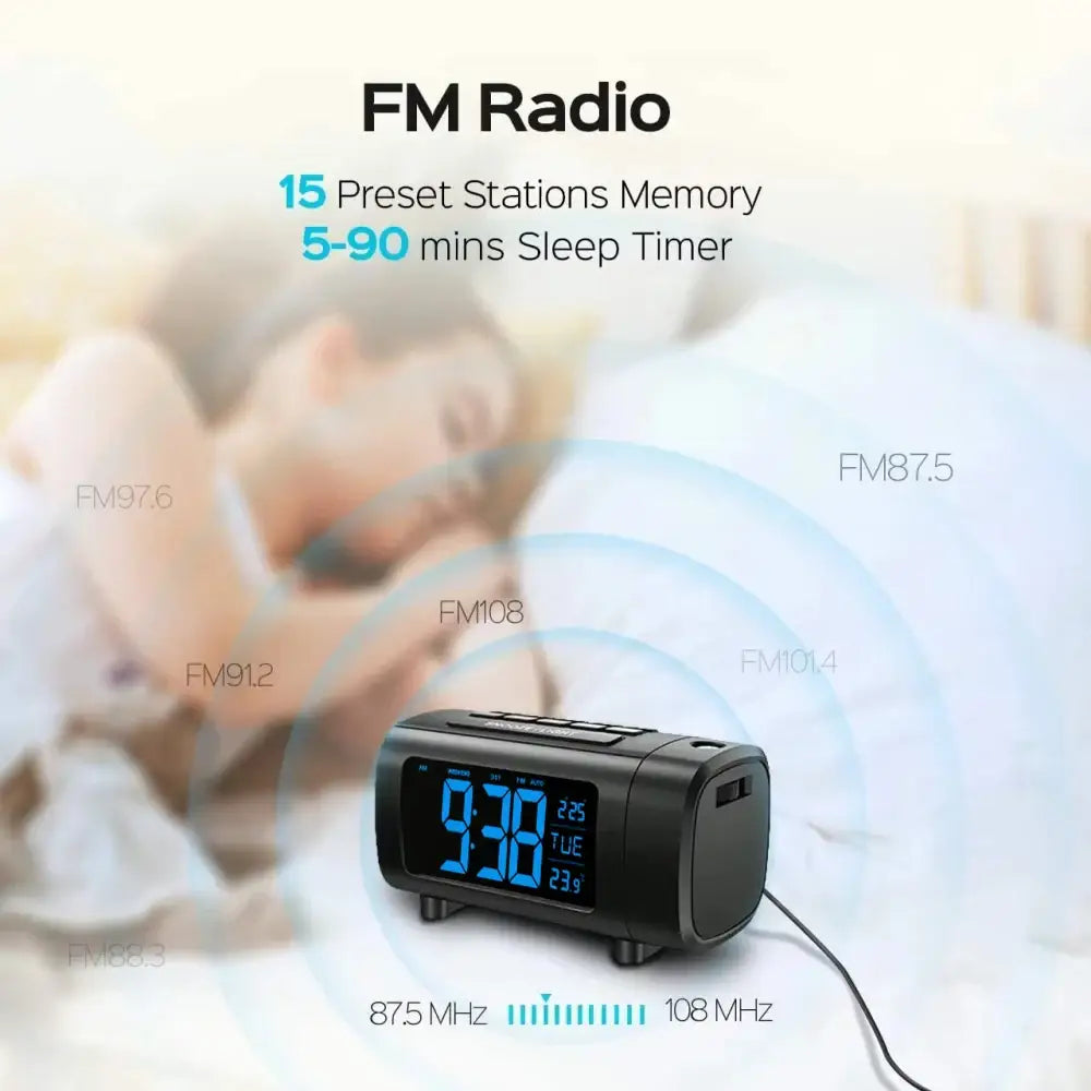 Digital Projection Alarm Clock Radio Habicare