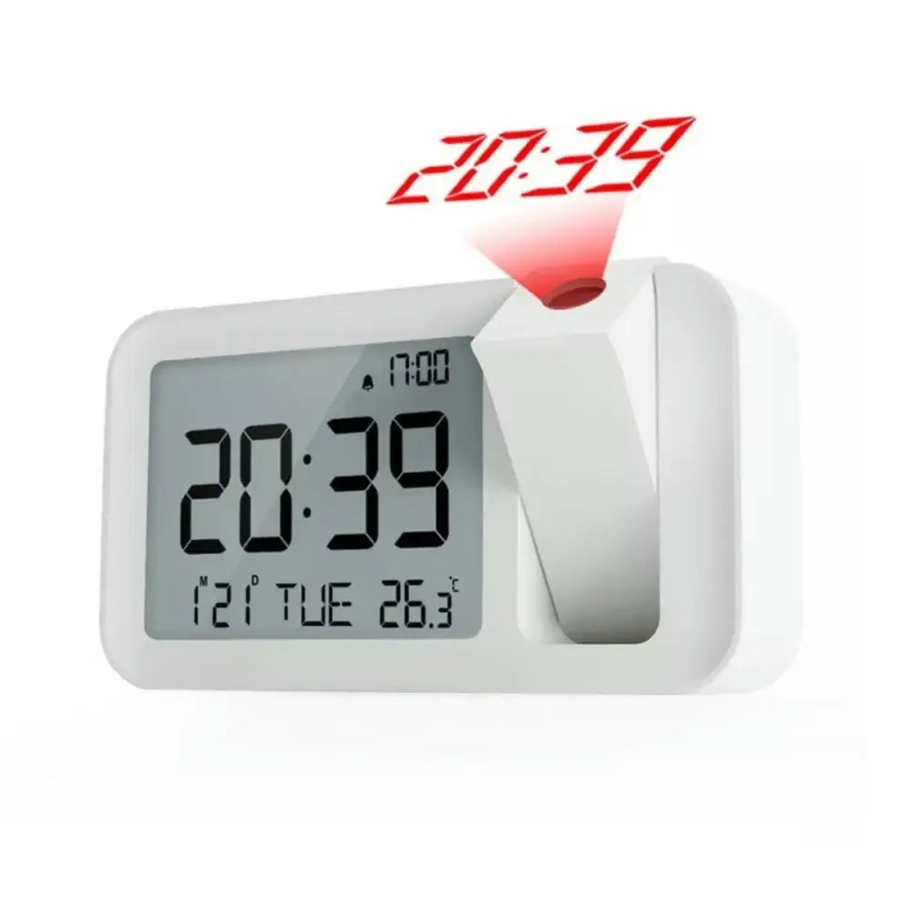 Digital Projection Alarm Clock – Rechargeable LED with USB Charger (Black & White) Habicare