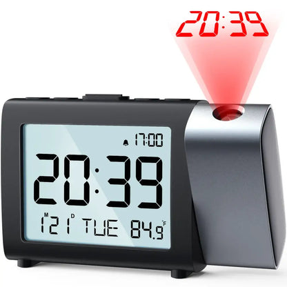 Digital Projection Alarm Clock – Rechargeable LED with USB Charger (Black & White) Habicare