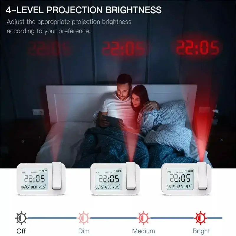 Digital Projection Alarm Clock – Rechargeable LED with USB Charger (Black & White) Habicare