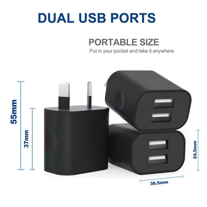 Dual USB Power Adapter Wall Plug (NZ / AUS) (Black) 9eight5