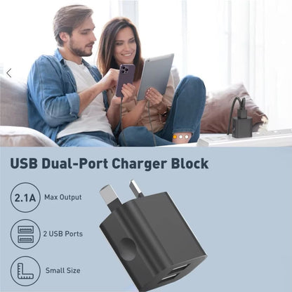 Dual USB Power Adapter Wall Plug (NZ / AUS) (Black) 9eight5