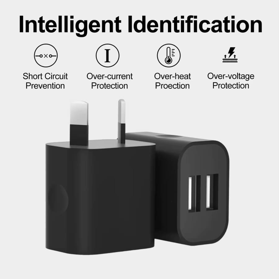 Dual USB Power Adapter Wall Plug (NZ / AUS) (Black) 9eight5