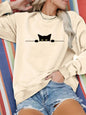 Cat Print Round Neck Sweatshirt