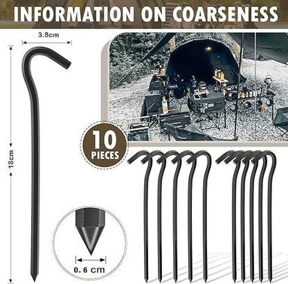 Set of 10 ECOTREK aluminum alloy camping pegs, lightweight tent stakes for secure outdoor camping and tent setup.