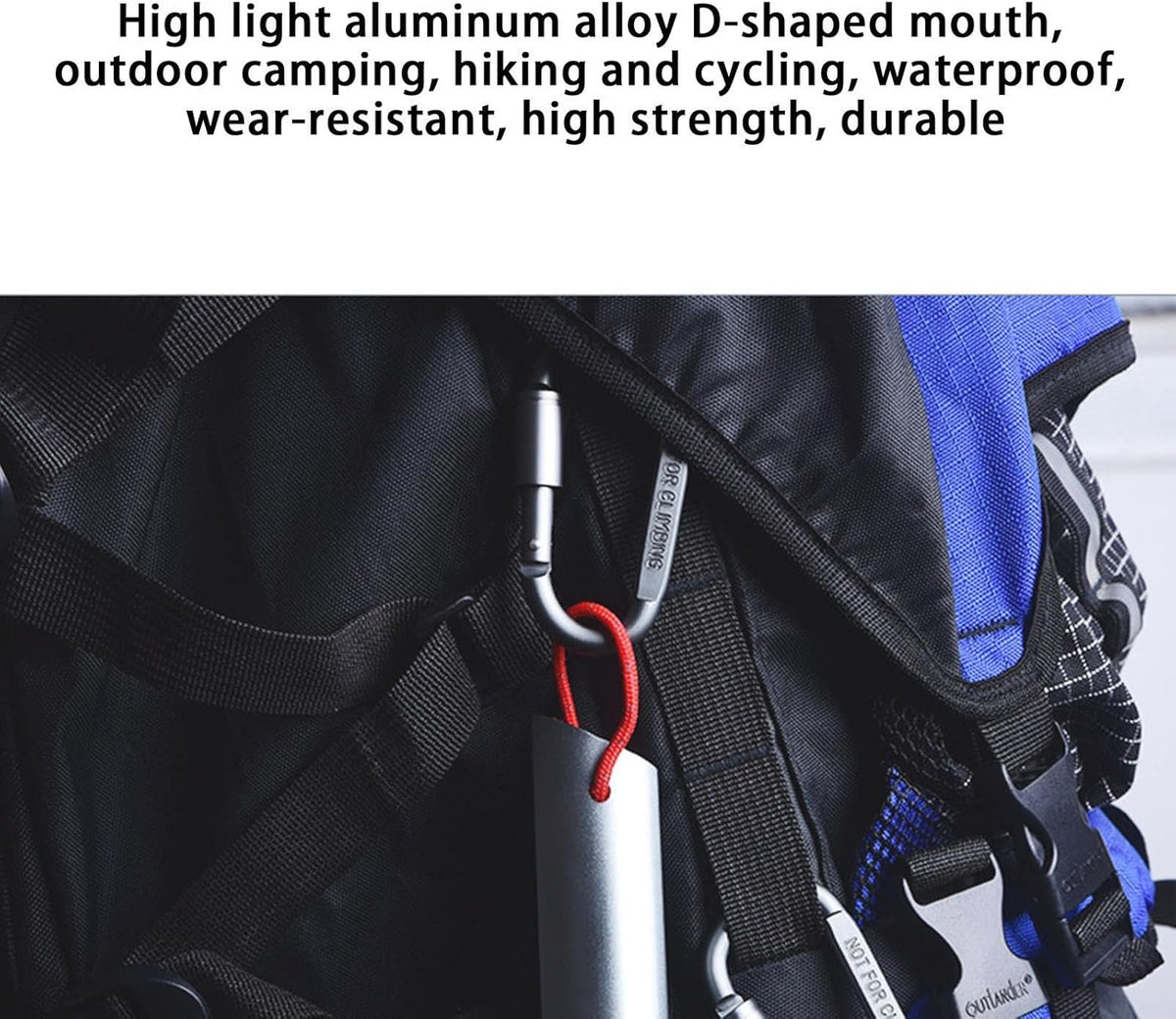 Heavy-duty D-shaped aluminium carabiner hooks by ECOTREK, durable accessories for securing gear or equipment.