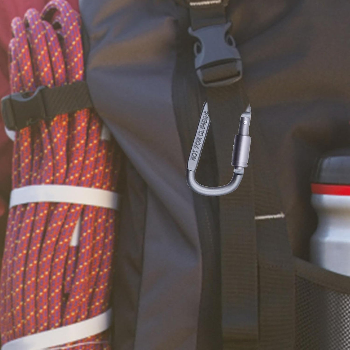 Heavy-duty D-shaped aluminium carabiner hooks by ECOTREK, sturdy accessories for securing gear and attachments.