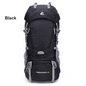 Black ECOTREK 60L camping backpack with multiple straps, pockets, and padded shoulder straps, ideal for hiking, climbing, and mountaineering.