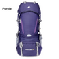 Black ECOTREK 60L camping backpack with multiple compartments, padded straps, ideal for hiking, climbing, and mountaineering adventures.