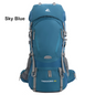 Black ECOTREK 60L camping backpack with multiple straps and compartments, designed for hiking, climbing, and mountaineering adventures.