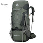 Blue ECOTREK 75L camping and hiking backpack with rain cover, outdoor travel mountaineering pack with adjustable straps and multiple compartments.
