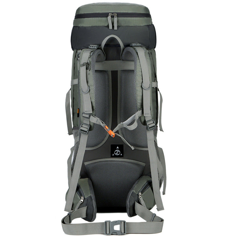 Blue ECOTREK 75L camping and hiking backpack with rain cover, outdoor travel mountaineering pack for outdoor adventures