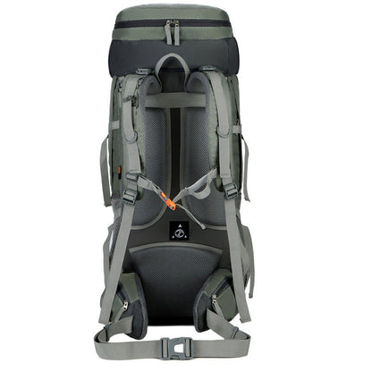 Blue ECOTREK 75L camping and hiking backpack with rain cover, outdoor travel mountaineering pack for outdoor adventures