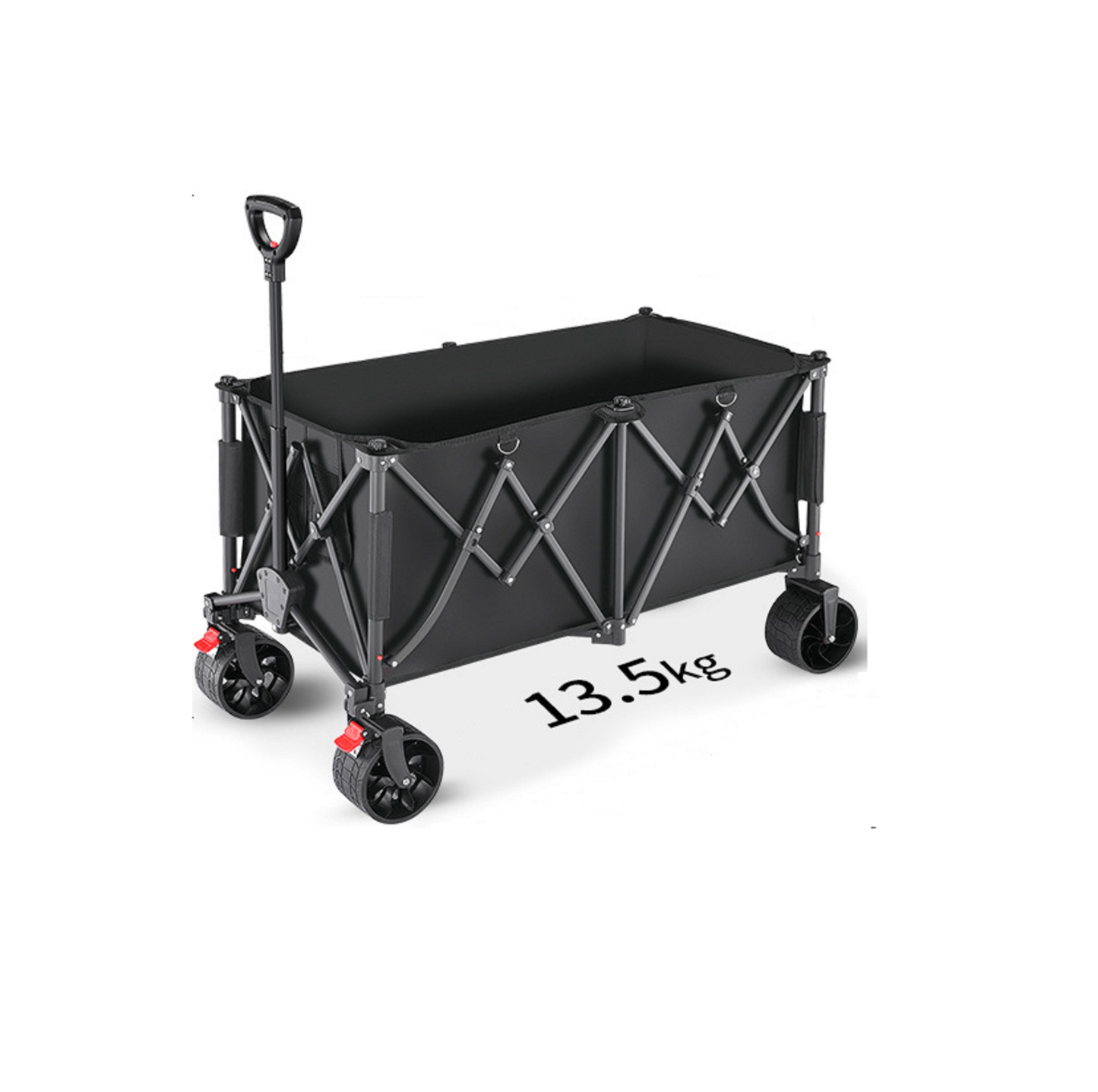ECOTREK heavy-duty collapsible trolley wagon cart with all-terrain wheels, large 260L capacity in black.