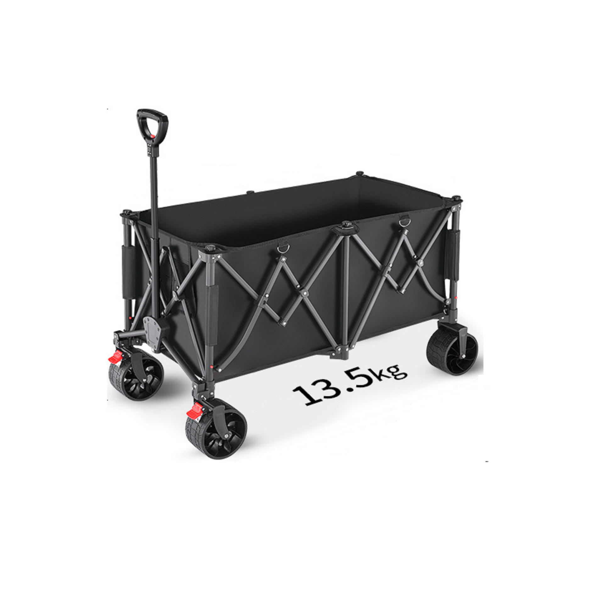 ECOTREK heavy-duty collapsible trolley wagon cart with all-terrain wheels, large 260L capacity in black.