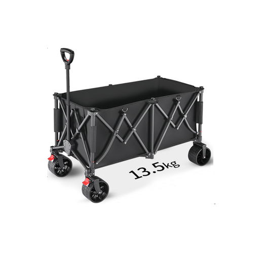 ECOTREK heavy-duty collapsible trolley wagon cart with all-terrain wheels, large 260L capacity in black.