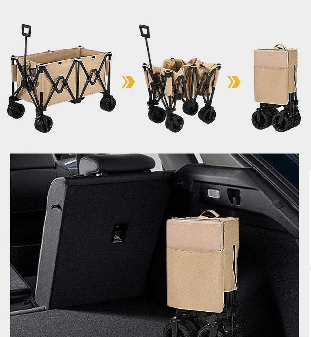 ECOTREK black heavy-duty collapsible trolley wagon cart with extra-large 260L capacity and all-terrain wheels for versatile transport.
